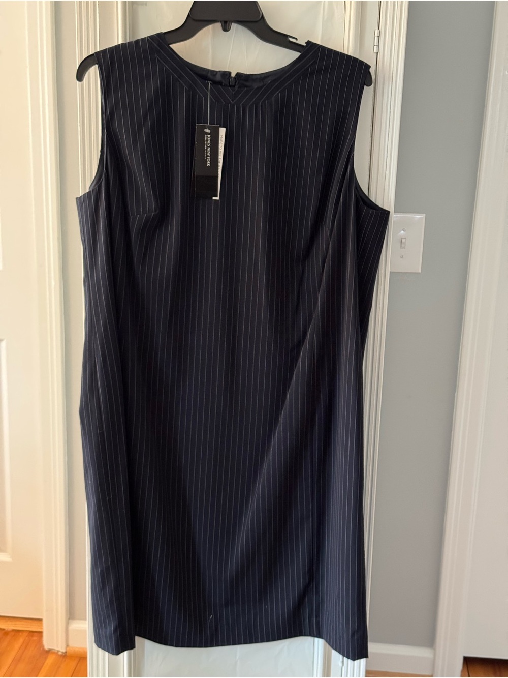 Jones New York Navy Pinstripe Stretch Sleeveless Midi Shift Dress Size 22W